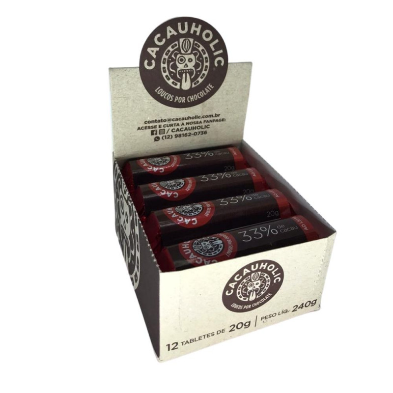 Tablete de Chocolate CacauHolic Ao Leite 33% - 20g Caixa com 12 unidades